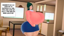1female 1girl 1girls 3d ass ass_bigger_than_head big_ass big_breasts big_butt breasts breasts_bigger_than_head breasts_bigger_than_torso butt female female_focus female_only green_eyes green_hair huge_ass huge_breasts hyper_breasts inko_midoriya meme meme_reference midoriya_inko my_hero_academia spanish_text theaxelra