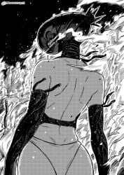 chainsaw_man reze_(chainsaw_man) exposed_back from_behind explosion bomb_devil panties underwear thicc dat_ass seveninks monochrome black_and_white