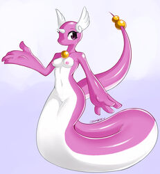 2016 anthro areola breasts dragon dragonair eyelashes female horn navel nintendo nipples nude pokémon_(species) pokemon purple_eyes pussy shadowill shiny_pokemon solo video_games