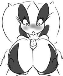 anthro blush breasts duo erection eyelashes faceless_male female hand_on_breast huge_breasts humanoid_penis large_breasts lugia lying male monochrome nintendo nipples open_mouth paizuri penis pillow pokemon pokemon_(species) pov seii3 sex solo_focus straight zxx3