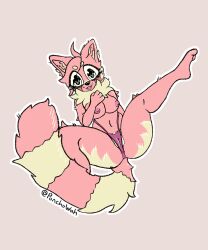 absurd_res ailurid belly big_breasts breasts clothing female hi_res mammal panties pinup ponchowah pose raised_leg red_panda slightly_chubby solo thick_thighs underwear vulva_print