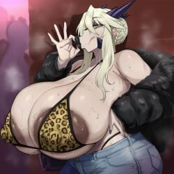 ai_assisted ai_generated areola areolae armpit_hair artoria_pendragon artoria_pendragon_(lancer_alter) belt big_areola big_breasts big_lips bimbo bimbo_lips black_lipstick bra breasts_bigger_than_head cheating dark_areola dark_lipstick dark_nails dark_nipples exposed_breasts eyeliner eyeshadow fate/grand_order fate_(series) fellatio_gesture fur gigantic_breasts hairy head_accessory hooker hooker_mom horns jacket jeans large_areolae large_breasts leopard_print leopard_print_bikini leopard_print_bra light-skinned_female light_skin long_hair makeup mature mature_female mother necklace open_mouth painted_nails prostitute prostitution public puffy_areola ripped_pants sagging_breasts shameless string_panties sweat sweatdrop sweating tired_eyes wet white_hair white_hair_female whore yellow_eyes