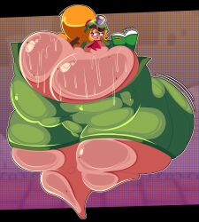 armless book busty busty_female curvy curvy_female curvy_figure freckles goomba goombella helmet hyper hyper_ass hyper_breasts hyper_butt hyper_thighs mario_(series) mario_bros necktie nintendo no_arms paper_mario paper_mario:_the_thousand-year_door pink_body pink_skin solo solo_female super_mario_bros. sweat sweating sweaty sweaty_breasts sweaty_tits voctopie yellow_hair