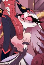 abs ai_generated anthro big_penis blitzo_(helluva_boss) blush breasts clothed clothing demon demon_boy demon_horns demon_tail detailed_background duo faceless_male felixwolf female hair helluva_boss hi_res imp male male/female mature_female milf muscular muscular_male partially_clothed penis red_body red_skin standing stella_(helluva_boss) straight thick_thighs vein veiny_penis