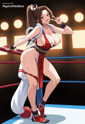 1girl breasts solo nipples large_breasts cum brown_hair ponytail cum_on_body cum_in_mouth looking_at_viewer cum_on_breasts pelvic_curtain thighs high_ponytail brown_eyes v long_hair tongue_out tabi tongue sash rope smile socks patreon_username cum_on_tongue sweat full_body ninja open_mouth no_bra cleavage one_breast_out facial blush obi japanese_clothes panties revealing_clothes underwear bare_shoulders after_fellatio after_sex standing ai_generated anime anime_style hentai hi_res mystic_maidens patreon mai_shiranui fatal_fury fatal_fury_2 fatal_fury:_city_of_the_wolves fatal_fury_the_motion_picture king_of_fighters snk street_fighter street_fighter_6 capcom