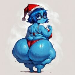 ai_generated big_ass big_breasts big_butt blue_body blue_hair blue_skin brax_(artist) christmas chubby civitai glasses hips huge_breasts sadness_(inside_out) shortstack smaller_female stable_diffusion tagme wide_hips