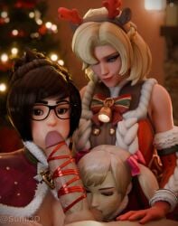 3d 3d_(artwork) 3girls blowjob blowjob_face d.va mei_(overwatch) mercy overwatch overwatch_2