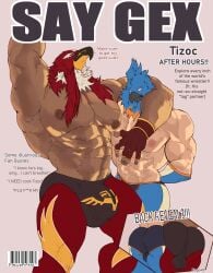 absurd_res animal_humanoid animal_mask avian avian_humanoid backsack balls barcode beak bird bird_humanoid bluebird blush bulge bulge_size_difference clothed clothing cover demitiger1 detailed_bulge eastern_bluebird english_text fatal_fury flexing genitals hi_res humanoid magazine_cover male male/male mask muscular muscular_male neptune_mereaux nipples oscine partially_clothed passerine penis size_difference text thrush_(bird) tizoc wrestler wrestling_outfit