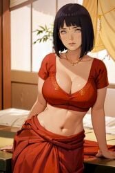 ai_generated ghost141000 hyuuga_hinata large_breasts looking_at_viewer naruto saree sari