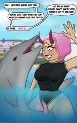 3_eyes animal_genitalia animal_penis blush breasts cetacean clothing dolphin english_text exhibitionism female female_on_feral feral feral_on_female feral_on_human genitals gradient hair hi_res horn male mammal marine medium_breasts multi_eye onomatopoeia penis pink_hair pool public public_sex risky_sex scorchedrose9 scorchedrose9_(artist) sex short_hair side_shave sound_effects speech_bubble swimsuit_only swimwear tail terebi text thrust_lines thrusting toothed_whale zoophilia