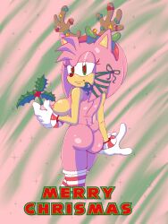 3:4 absurd_res accessory amy_rose anthro ass christmas christmas_clothing christmas_headwear clothing eulipotyphlan female female/female headband headgear headwear heart_eyes heart_symbol hedgehog hi_res holidays lewdsharx mammal misspelling mistletoe nipples nude nude_anthro nude_female pinup plant pose sega solo sonic_(series) sonic_the_hedgehog_(series) wrapped_up wrapping_paper