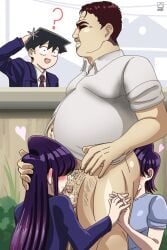 2boys 2girls anilingus blue_plate_special fat_man fellatio female komi-san_wa_komyushou_desu komi_shouko komi_shuuko long_hair male mother_and_daughter multiple_boys multiple_girls netorare new_epic_artist purple_hair rimming stealth_fellatio stealth_sex straight tadano_hitohito