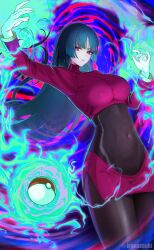 belly_button_visible_through_clothing black_hair ironatsuki large_breasts midriff pokemon sabrina_(pokemon)