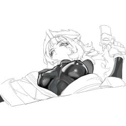 1girls arknights bodysuit breasts female irene_(arknights) partially_colored shuibaow sketch