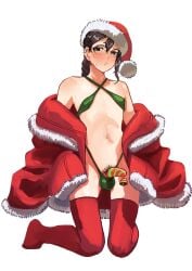 1boy blush blysh christmas christmas_clothing christmas_outfit erect_penis erection femboy gay girly girly_boy glasses pubic_hair pun683 simple_background sling_bikini solo solo_male stockings trap white_background