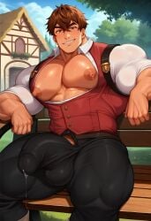 1boy 1male 1man abs ai_art ai_generated balls ballsack bara bara_tits big_cock big_dick big_nipples big_pecs big_pectorals big_penis brown_hair brown_hair_male casserole_mille_morteln cock cwhk dick fully_clothed grinning grinning_at_viewer lactating_nipples large_pecs large_pectorals male male_lactation male_only man_boobs man_tits muscular muscular_male nipples nuts nutsack okashi_na_tensei open_pants open_shirt pecs pecs_out pectorals penis precum precum_bubble precum_drip precum_through_clothing scrotum sweat sweaty sweaty_body testicles tight_clothes tight_clothing tight_pants