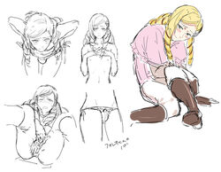 1boy androgynous balls_in_panties blonde_hair crossdressing drill_hair femboy fire_emblem fire_emblem_fates forrest_(fire_emblem) girly grey_eyes kotobuki210 male partially_colored penis_in_panties simple_background solo solo_male trap white_background