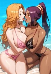 2girls ai_generated arms_crossed_under_breasts beach big_ass big_breasts big_butt bikini bleach bleach:_the_thousand-year_blood_war blush breast_to_breast breasts_pressed_against_partner breasts_to_breasts breasts_touching breath bubble_ass bubble_butt cleavage dark-skinned_female deep_cleavage dripping duo duo_female female female_only horny horny_female huge_ass huge_breasts interracial interracial_yuri large_breasts looking_at_another looking_at_partner massive_breasts matsumoto_rangiku narrow_waist open_mouth posing posing_for_the_viewer saliva saliva_drip saliva_trail self_upload shihouin_yoruichi sweatdrop sweating sweaty sweaty_body sweaty_breasts sweaty_butt thick_nipples thick_thighs tongue tongue_kiss tongue_to_tongue tongues_touching wide_hips yeetyboi5000 yuri yuri