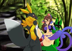 1girls 2boys anal canine crossover cum cum_in_ass cum_in_pussy cum_inside digimon feline female fox giovanni_(character) group group_sex jackal kly klystron lucario male male/female male_anthro male_renamon mammal nintendo penetration penis pokemon pokemon_(species) pussy renamon sex threesome vaginal_penetration video_games