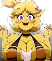 1girls big_breasts bra chica_(fnaf) chiku chiku_(cryptia) five_nights_at_freddy's fredina's_nightclub horny pink_skin smile solo_female the-butch-x