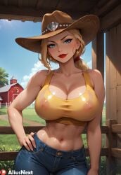 1girls ai_generated aliusnext blonde_hair female high_quality high_resolution highres huge_ass huge_breasts mature_female milf mommy oc original_character original_characters patreon sweat tagme thick western