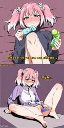 >:( 1female 1females 1girls ai_assisted alternative_fashion annoyed annoyed_expression aqua_eyes aqua_nails blush blushing_female bottomless bottomless_female broken comic comic_page comic_panel different_angle different_clothes dildo dildo_in_pussy edit edited embarrassed embarrassed_female embarrassed_nude_female feet female female hiiragi_nana legs legs_up light-skinned_female light_skin lying_on_back lying_on_bed masturbating masturbating_while_penetrated masturbation munou_na_nana nail_polish nails on_back on_bed pink_hair simple_background sitting small_ass small_breasts socially_done_(artist) sportswear sweat sweater sweating tagme talentless_nana text twintails white_hair