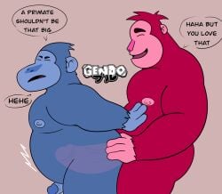 anal anal_sex anthro ape areola balls belly big_belly big_penis canon_couple cartoon_network chimpanzee closed_eyes daddy_banana dialogue digital_media_(artwork) duo english_text erection fur gendomx genitals gorilla haplorhine hi_res humanoid_genitalia humanoid_penis internal let's_go_bananas! male male/male male_penetrated male_penetrating male_penetrating_male mammal nipples nude open_mouth overweight overweight_anthro overweight_male pan_(genus) papa_banana pecs penetration penile penile_penetration penis primate sex simple_background smile speech_bubble standing standing_sex text