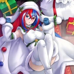 1girls alear_(female)_(fire_emblem) alear_(fire_emblem) alternate_costume blue_eyes blue_hair christmas christmas_outfit deep_rising female female_only fire_emblem fire_emblem_engage fire_emblem_heroes multicolored_hair nintendo official_alternate_costume red_eyes red_hair thor_(deep_rising)