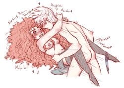 1boy 1girls brave breasts crossover crossover_pairing curly_hair disney disney_princess dreamworks female ginger jack_frost jack_frost_(rise_of_the_guardians) long_hair male male/female merida moaning paramount_pictures pixar red_hair rise_of_the_guardians straight thrusting white_hair