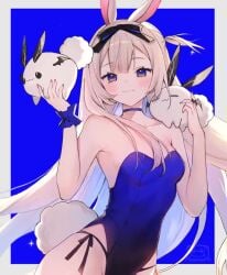 ;) animal animal_ears animated bare_arms bare_shoulders black_choker blonde_hair blue_choker blue_eyes blue_leotard blue_sky blush breasts brown_hair bunny bunny_ears bunny_girl bunny_tail bunnysuit choker closed_mouth cloud collarbone covered_navel cowboy_shot fake_animal_ears fake_tail female female_only groin hairband holding holding_animal leotard long_hair looking_at_viewer one_eye_closed shorter_than_10_seconds sky small_breasts smile solo standing strapless strapless_leotard swimsuit tagme tail vertical_video very_long_hair video virtual_youtuber vyugen wrist_cuffs yenko