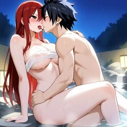 ai_generated erza_scarlet fairy_tail gray_fullbuster hot_spring night sex