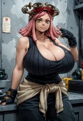 ai_generated dreadlocks fully_clothed goggles_on_head huge_breasts mei_hatsume my_hero_academia