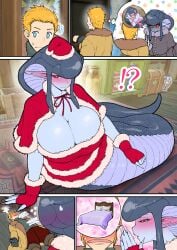 blush blush_lines blushing christmas embarrassed huge_breasts kyabosean2 lamia monster_girl original original_character passed_out shy snake_girl