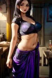 1girls ai_generated harem_outfit light-skinned_female light_skin looking_at_viewer mature_female metal264 red6161 red_hair saree sari