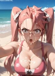 1girls 2d ai_generated ass athletic athletic_female bare_shoulders beach belly big_breasts chest cleavage cum cum_on_body cum_on_breasts curvy curvy_figure cute cute_face detailed eyelashes eyeshadow female female_only fit fit_female focus from_above glasses high-angle_view high_quality highschool_of_the_dead hips huge_breasts large_breasts legs light-skinned_female light_skin lips lipstick looking_at_viewer makeup mascara midriff navel nero100 one-piece_swimsuit orange_eyes outdoors pale-skinned_female pale_skin pink_hair posing sagging_breasts saya_takagi seductive seductive_look selfie shocked shocked_expression stable_diffusion surprise surprised swimsuit swimwear thick_thighs thighs twintails wide_hips yellow_eyes