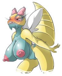 2016 absurd_res anthro anthrofied areolae blush breasts dunsparce female highres large_breasts mammal nintendo nipples nude pokemon pokemorph simple_background solo suddenhack white_background