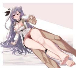 1boy 1girls barefoot bottomless breasts breasts_out feet female femdom hololive hololive_indonesia hui_yu long_hair nipples penis pubic_hair silver_hair sweat sweatdrop sweating thick_thighs thigh_sex thighs vestia_zeta virtual_youtuber