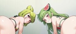 2girls ai_generated ass bent_over bikini cropped cropped_image female melony_(smg4) multiple_girls panties_down smg4 solo solo_focus undressing vannamelon vannamelon_(copyright) vtuber youtube youtuber