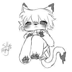 blush cat_ears cat_tail feet laying_down laying_on_back messy_hair no_color paw_beans paws rough_sketch self_upload sillypuppy69 skirt smaller_sub