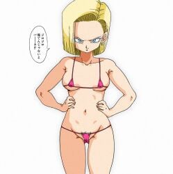 android android_18 bikini bikini_bottom bikini_top blonde_female blonde_hair blonde_hair breasts dragon_ball dragon_ball_z female old_school_academy pubic_hair skimpy skimpy_bikini