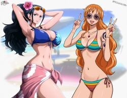 2girls jemmasoria nami nami_(one_piece) nico_robin one_piece prixmal tagme