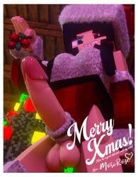 1futa black_hair braces c4d christmas christmas_hat christmas_outfit christmas_tree double_color_eyes futa_only futanari huge_cock long_socks minecraft mistletoe mori_rose_(morirosemc) morirosemc seductive_look seductive_pose small_ass small_breasts smile tanned_futa