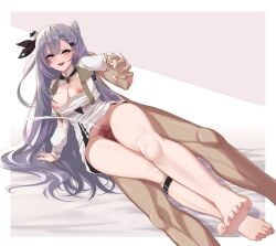 1boy 1girls barefoot bottomless breasts breasts_out cum cumshot ejaculation feet female femdom hololive hololive_indonesia hui_yu long_hair nipples penis pubic_hair silver_hair sweat sweatdrop sweating thick_thighs thigh_sex thighs vestia_zeta virtual_youtuber