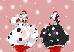 101_dalmatian_street 101_dalmatians absurd_res anthro armwear ass balls big_breasts big_butt black_body black_fur breasts canid canine canis christmas christmas_armwear christmas_clothing christmas_headwear christmas_legwear christmas_stocking clothing dalmatian disney dolly_(101_dalmatians) domestic_dog duo fan_character female femboy fur genitals hair hat headgear headwear hi_res holidays huge_breasts huge_butt legwear male male/female mammal markings mature_anthro mature_female mature_male mgdire671 nipples pussy red_armwear red_clothing red_legwear santa_hat spots spotted_body spotted_fur stockings thick_thighs white_body white_fur white_hair