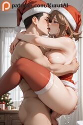 1boy ai_generated ass_grab bell blue_eyes bobblehat box breasts brown_hair candy candy_cane carrying chimney christmas christmas_lights christmas_ornaments female french_kiss gift gift_bag gift_box grabbing_another's_ass hat holding_sack hug indoors kissing kurutai may_(pokemon) medium_breasts merry_christmas neck_bell nightcap nipples nude open_mouth ornament pokemon pubic_hair red_capelet red_dress red_gloves red_headwear red_legwear sack saliva santa_bikini santa_boots santa_costume santa_dress santa_gloves santa_hat sex short_hair snowflake_hair_ornament snowing straight sweat thighhighs vaginal_penetration wreath