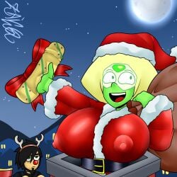 big_breasts christmas dildo gift_wrapped naughty_list peridot_(steven_universe) santa_costume santa_hat smile smiling steven_universe zaicomaster14 zaicomaster_oc