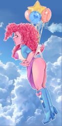 afro ass equestria_girls full_body pinkie_pie_(eg) pinkie_pie_(mlp) pinup_pose suspended_in_midair wedgie wedgied_female white_panties