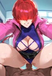 1girls ai_generated big_breasts big_penis breasts breasts_out busty chocopizza clothed clothed_sex cowgirl_position curvaceous curvy curvy_female erect female female_on_top fishnets grabbing hair_over_eyes hard_cock huge_breasts huge_cock inside jacket king_of_fighters large_breasts light-skinned_female light_skin long_hair male/female nipple_slip pale-skinned_female pale_skin panties panties_aside ponytail pov red_hair riding riding_cock riding_penis sex shermie_(kof) sitting sitting_on_penis skirt thick thick_thighs thighs tied_hair tight_fit tits_out voluptuous voluptuous_female wet wide_hips