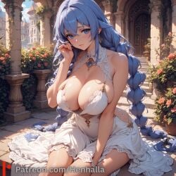 1girls ai_generated bedroom big_breasts blue_eyes breasts dress henhalla mai migurdia_roxy sakurajima_mai solo solo_female young younger_female