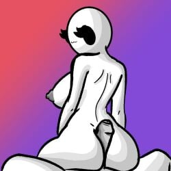 1boy1girl :3 ass bald bald_female black_eyes breasts chetoh claire_(chetoh) egg eggmale erect_nipples erect_penis erection female female_focus grey_nipples hot_dogging looking_at_partner looking_back male naked naked_female nipples oc original original_character penis sitting sitting_on_person white_body